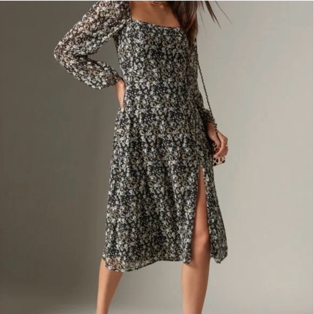 AUDREY PARKS + Francesca's Womens Black Floral Long Sleeve Dress SizeS